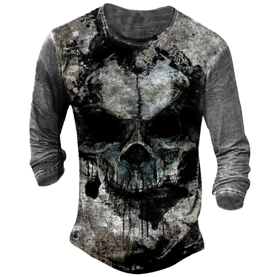 

Men's Vintage Skull Print Long Sleeve T-Shirt