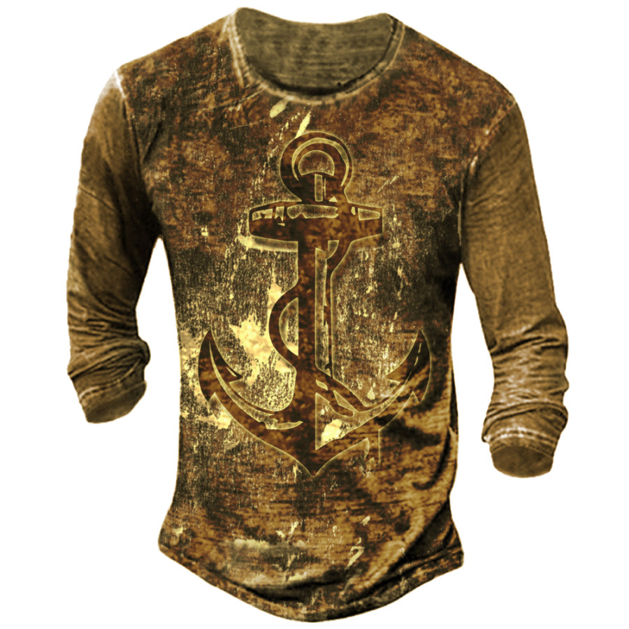 

Men's Vintage Anchor Marine Print Long Sleeve T-Shirt