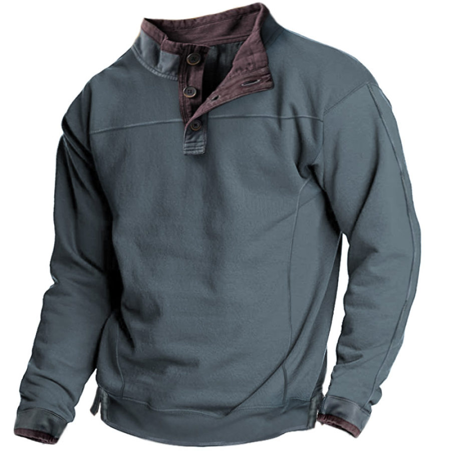 

Men's Retro Outdoor Patchwork Contrast Color Stand Collar Sweater