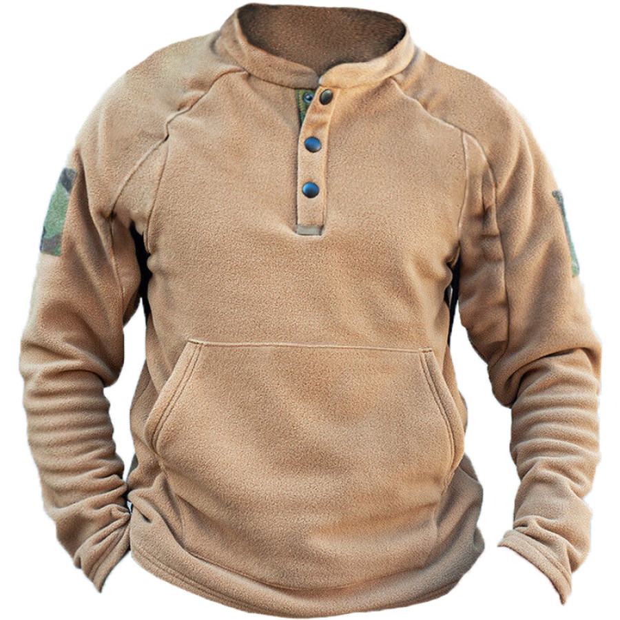 

Mens Outdoor Tactical Fleece Military Thermal Camo Henley Shirt