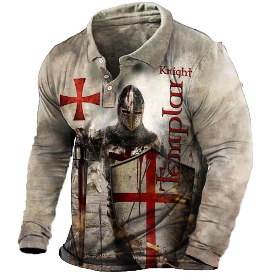 

Men's Outdoor Breathable Cross Templar Retro Tactical Long Sleeve Polo Shirt