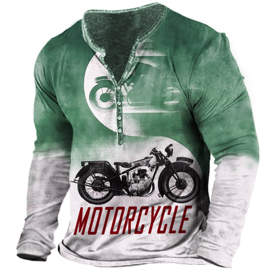 

Men's Outdoor Motorcycle Print Henley Long Sleeve T-Shirt