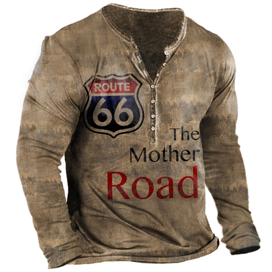 

Vintage Route 66 Vintage Print Men's Henley Long Sleeve T-Shirt