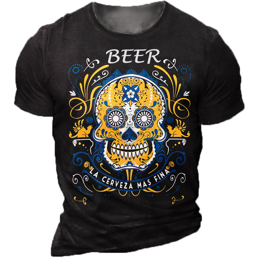 

Men's Vintage Sugar Skull Best Beer Print T-Shirts