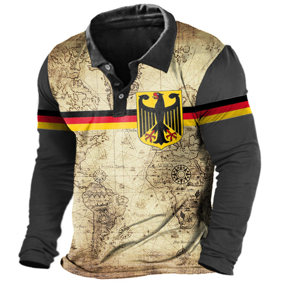 

Men's Vintage German Flag Eagle Map Polo Long Sleeve T-Shirt