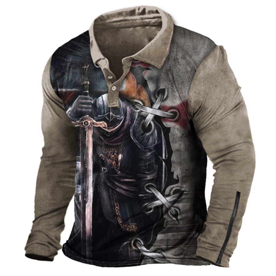 

Men's Vintage Templar Graphic Print Polo Neck T-Shirt