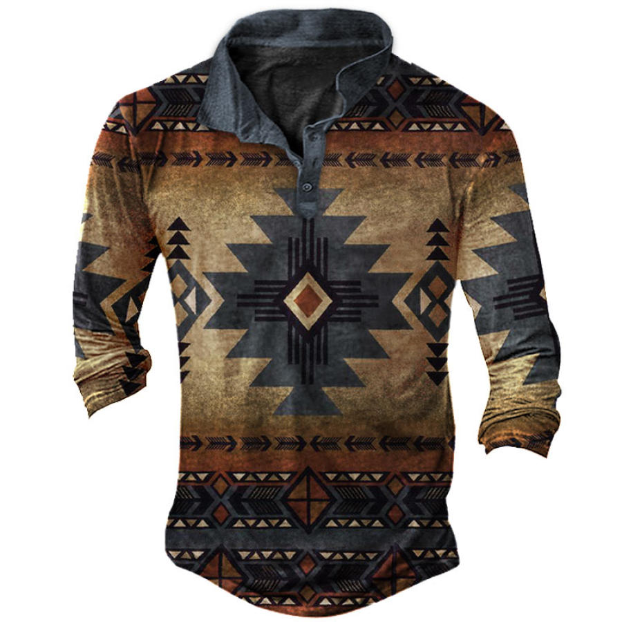 

Men's Western Ethnic Vintage Graphic Print Polo Neck T-Shirt