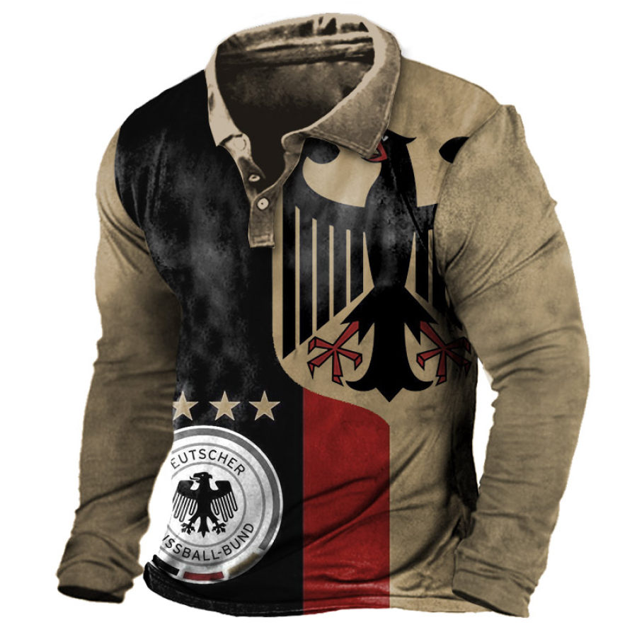 

Men's Vintage German Eagle Print Polo Neck T-Shirt