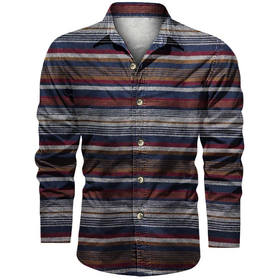 

Men's Outdoor Breathable Vintage Multicolor Striped Long Sleeve Shirt
