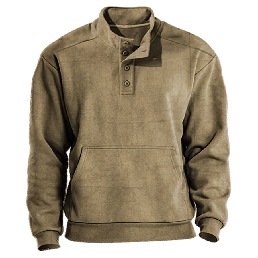 

Men's Vintage Pocket Button Stand Collar Sweatshirt