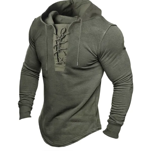 Men's Outdoor Vintage Lace-Up Hooded T-Shirt - Kalesafe.com 