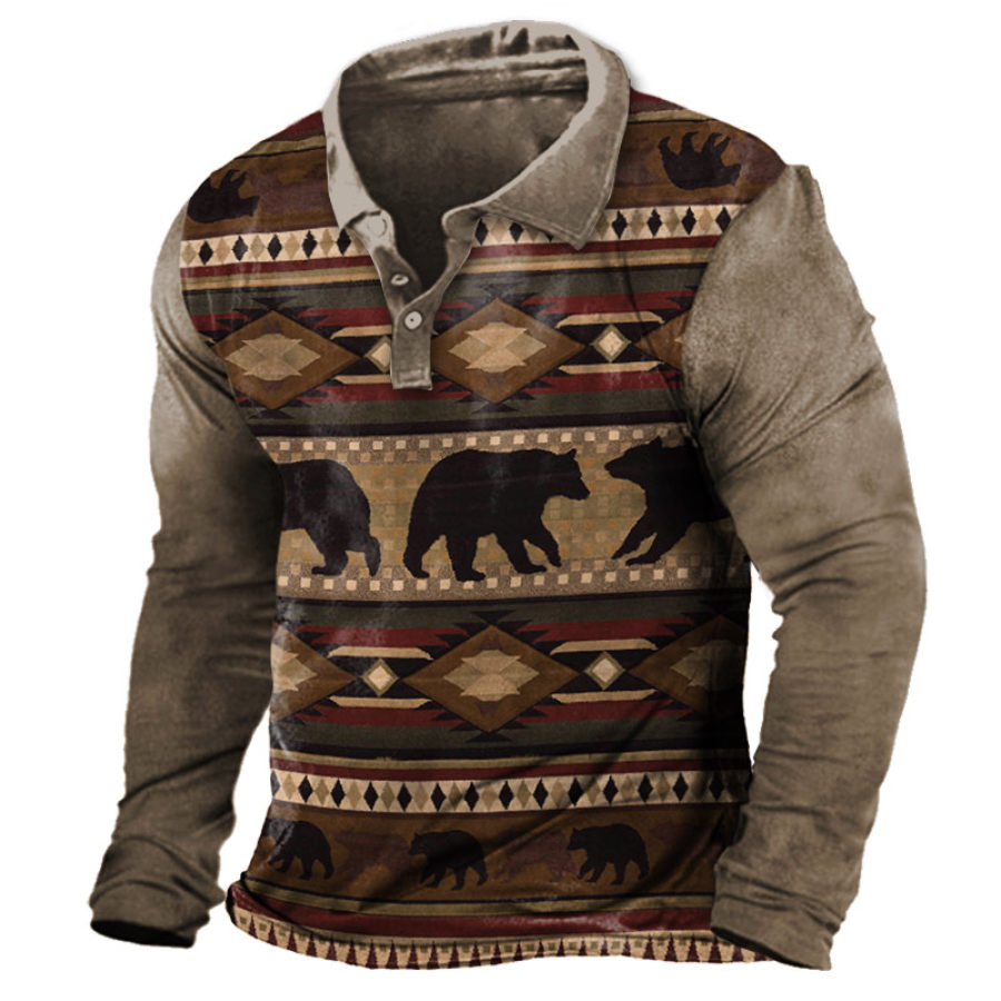 

Men's Western Ethnic Print Vintage Polo Neck T-Shirt