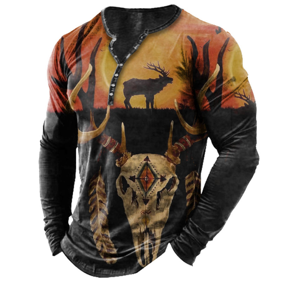 

Men's Ethnic Print Native American Vintage Henley T-Shirt