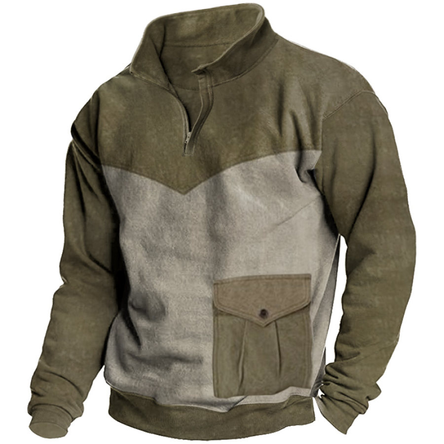 

Men's Vintage Contrast Panel Pocket Tactical Sweatshirt