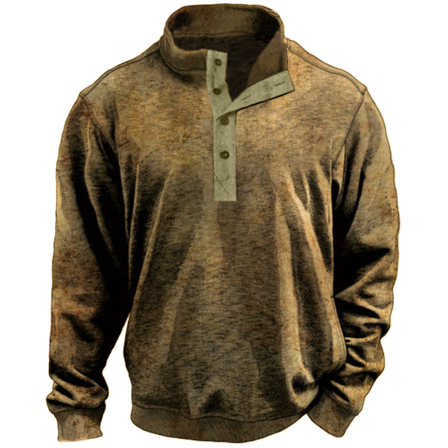 

Men's Vintage Henley Collar Sweatshirt