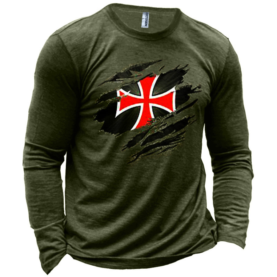 

Men's Cross Print Long Sleeve Cotton T-Shirt