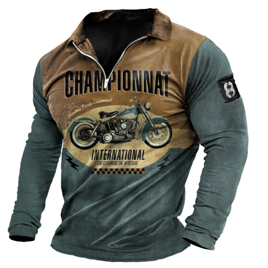 

Men's Outdoor Contrast Motorcycle Print Half Open Neck T-Shirt