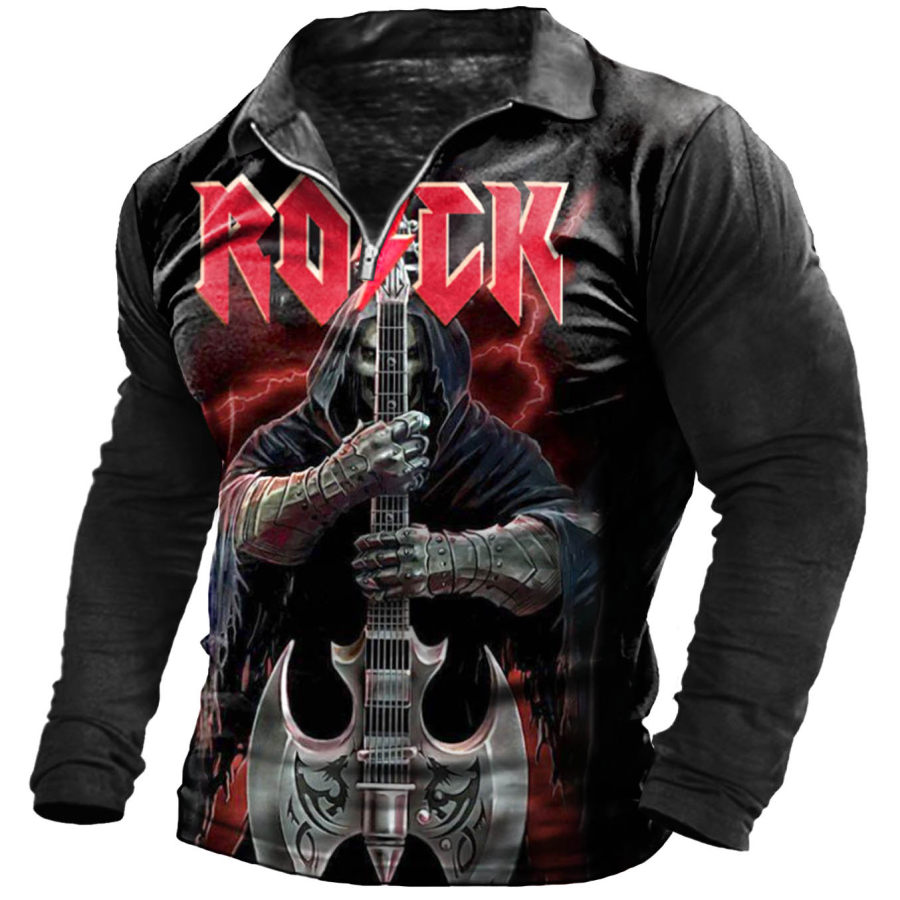 

Men's Outdoor Rock Skull Zip Polo Long Sleeve T-Shirt