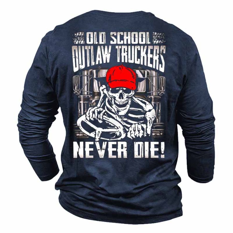 

Men's Old School Outlaw Truckers Never Die Cotton Long Sleeve T-Shirt