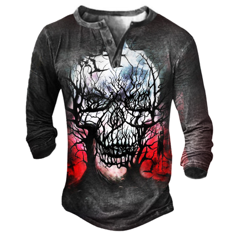 

Halloween Skull Print Men's Henley Long Sleeve T-Shirt