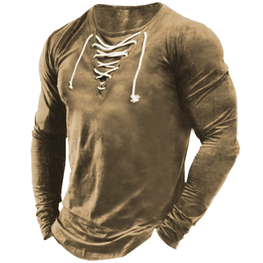 

Men's Vintage Lace-Up Crew Neck Long Sleeve T-Shirt