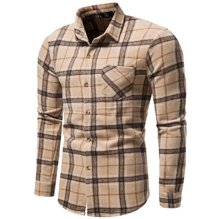 

Men's Retro Thickened Flannel Plaid Long Sleeve Casual Shirt