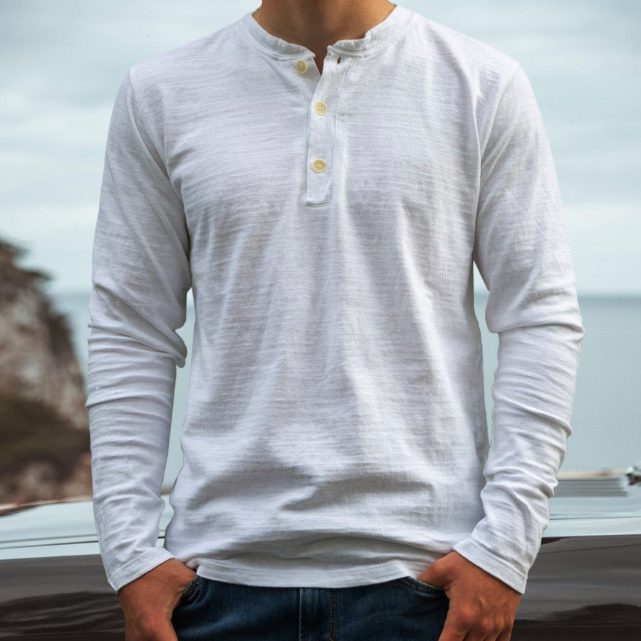 

Men's Casual Henley Collar Long Sleeve Cotton T-Shirt