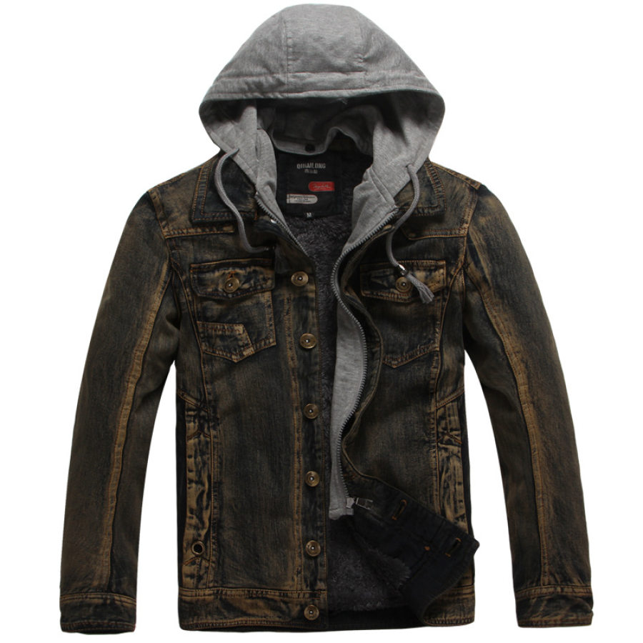 

Men's Outdoor Warm Thick Hooded Denim Retro Jacket