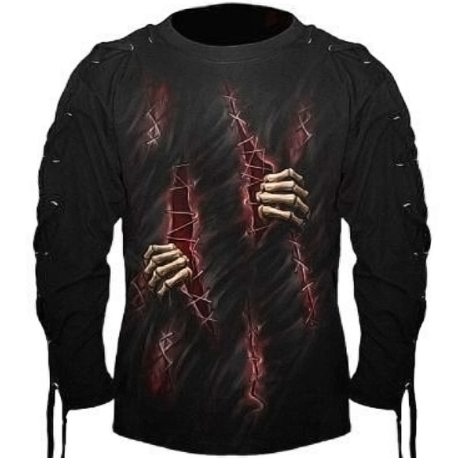

Men's Vintage 3D Skull Print Tie Sleeve Long Sleeve T-Shirt