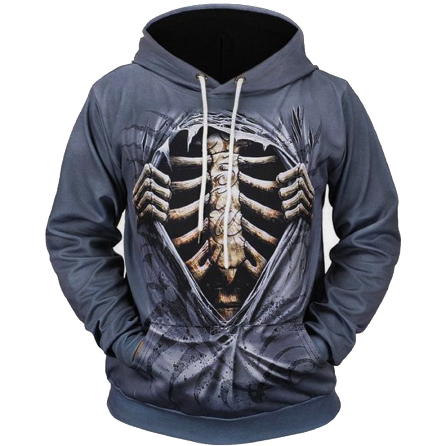 

Men's Vintage 3D Skull Print Long Sleeve Hoodie