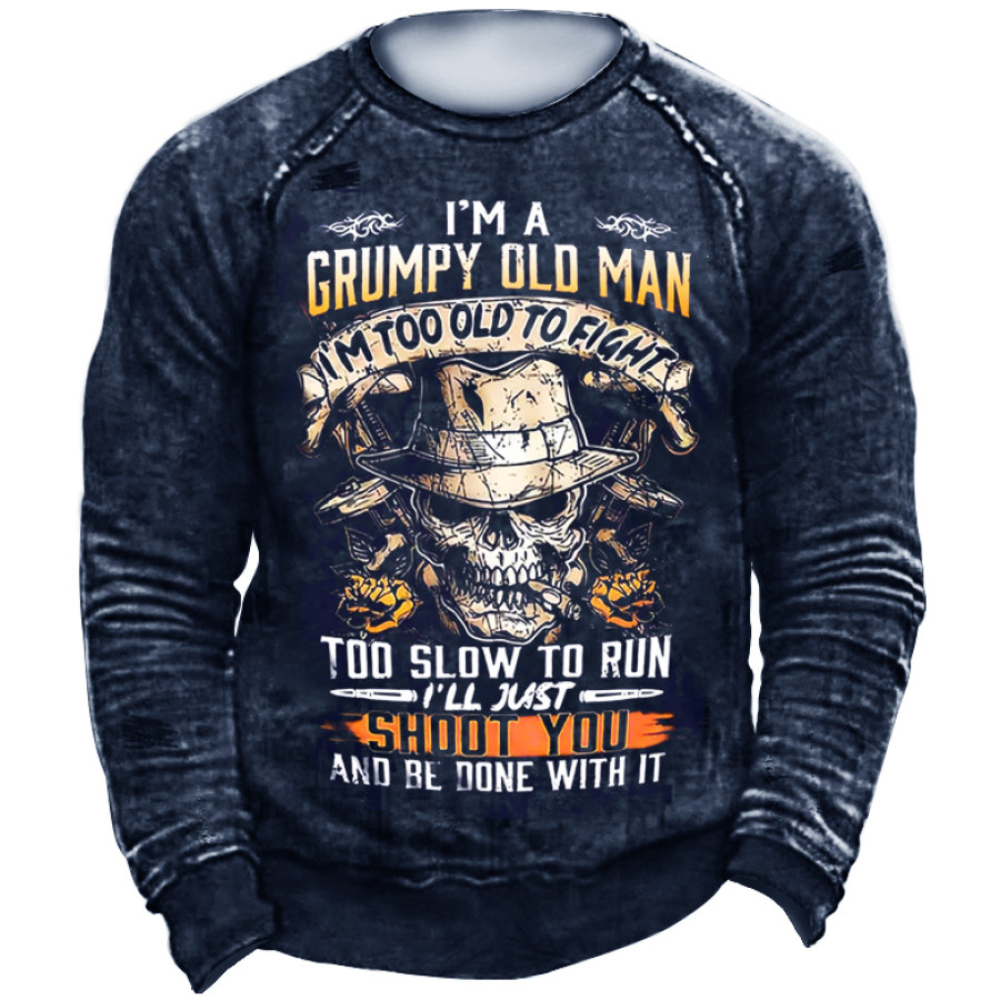 

Too Old To Fight But Can Shoot Crew Neck Casual Loose Men's Sweatshirt