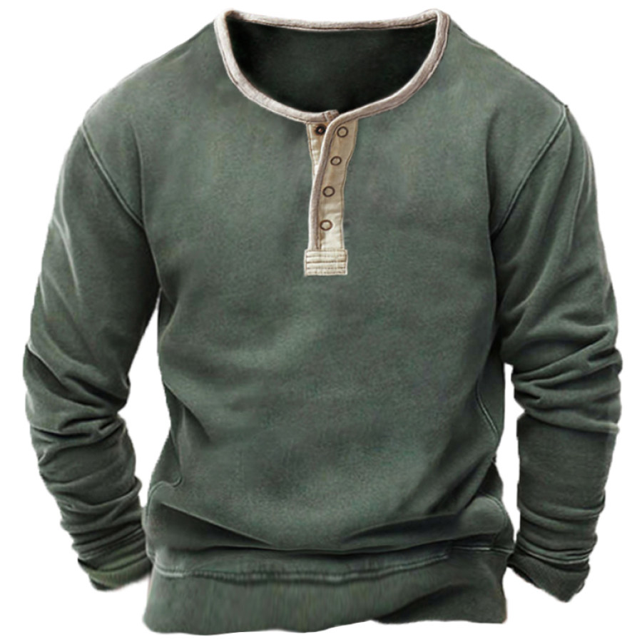

Men's Vintage Solid Tactile Henley Sweatshirt