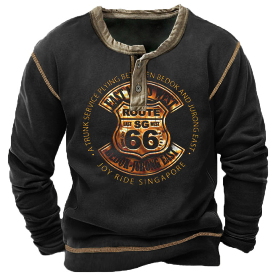 

Route 66 Vintage Print Men's Motorcycle Henley Sweatshirt