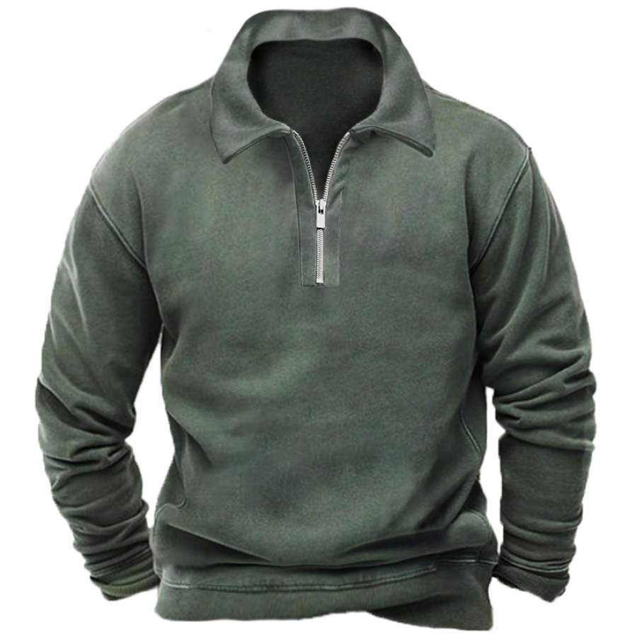 

Men's Outdoor Vintage Solid Zip Polo Neck Sweatshirt