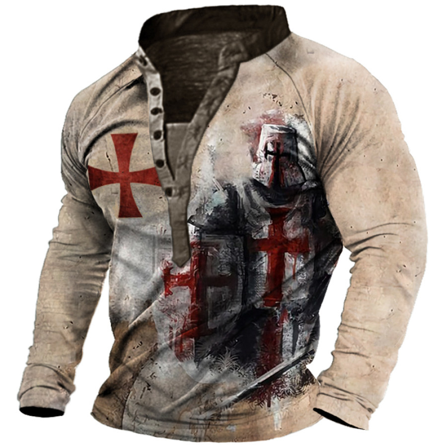 

Camiseta Henley De Manga Larga Con Cruz Templaria Vintage Para Hombre