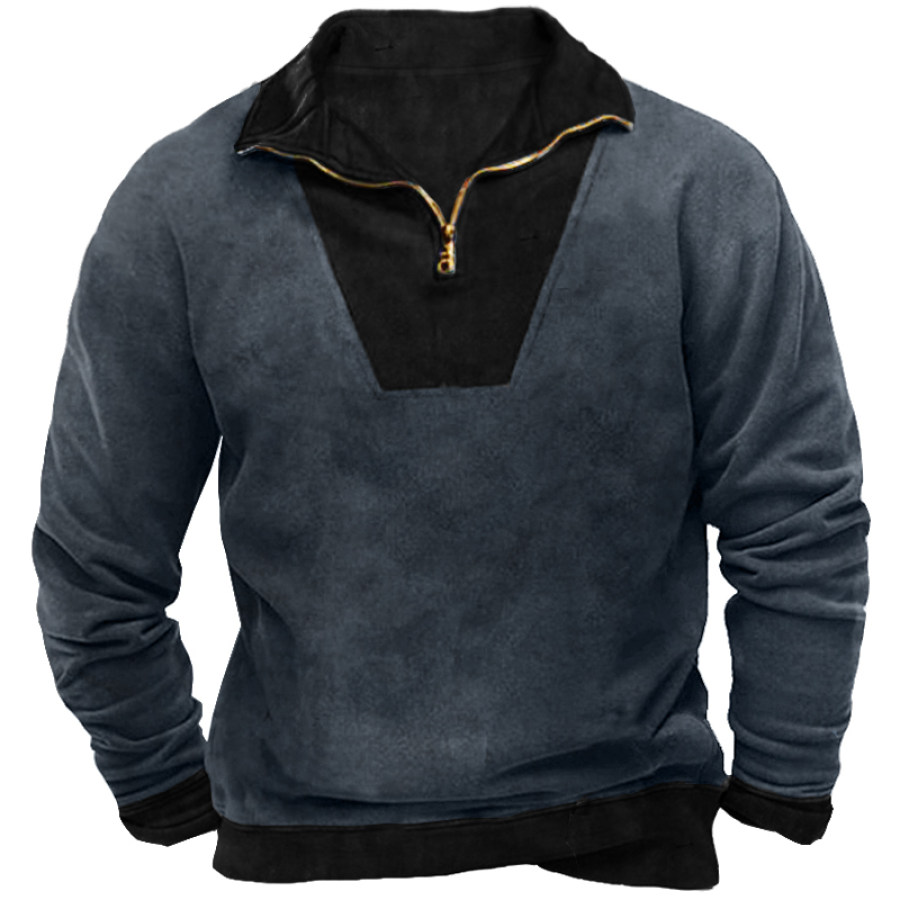 

Men's Zip Collar Color Block Retro Sweatshirt