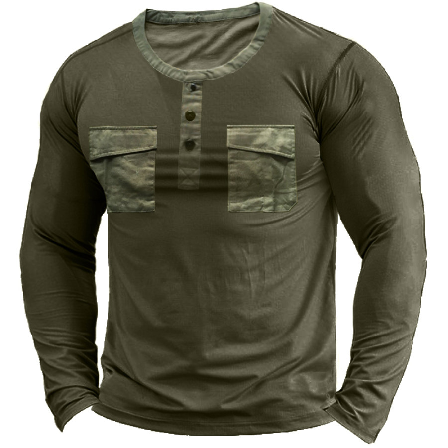 

Men's Large Pocket Tactical Henley Collar T-Shirt