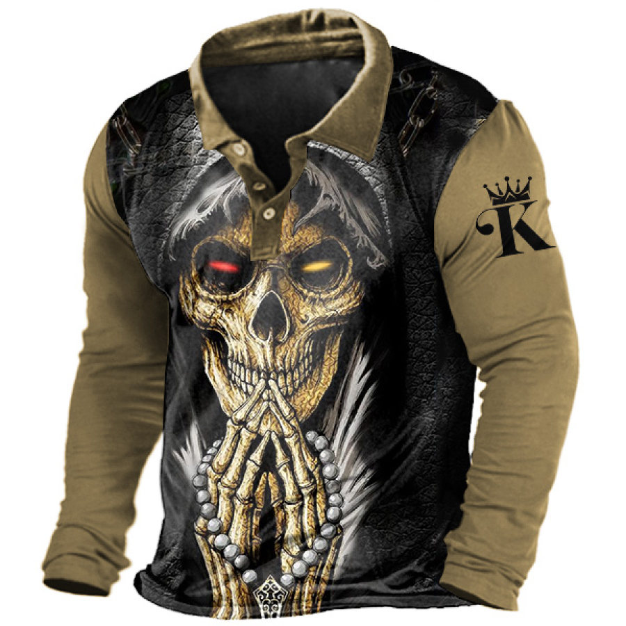 

Men's Outdoor Skull Prayer Polo Long Sleeve T-Shirt