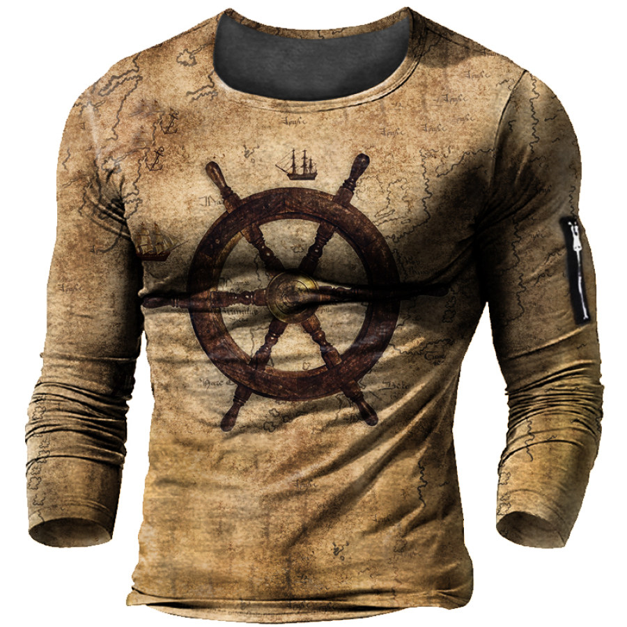 

Men's Vintage Rudder Print Long Sleeve T-Shirt