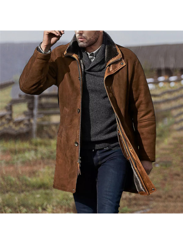 Men's Outdoor Mid-Length Double Layer Woolen Coat Jacket