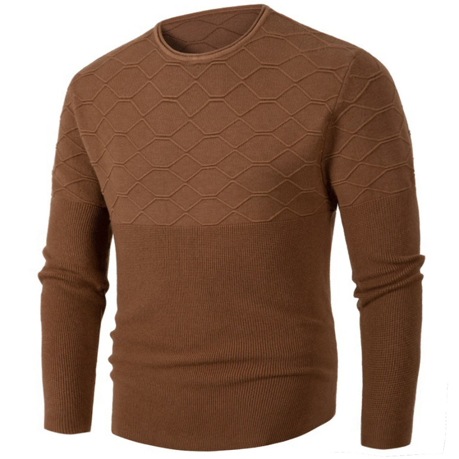 

Men's Solid Twist Round Neck Knit Sweater