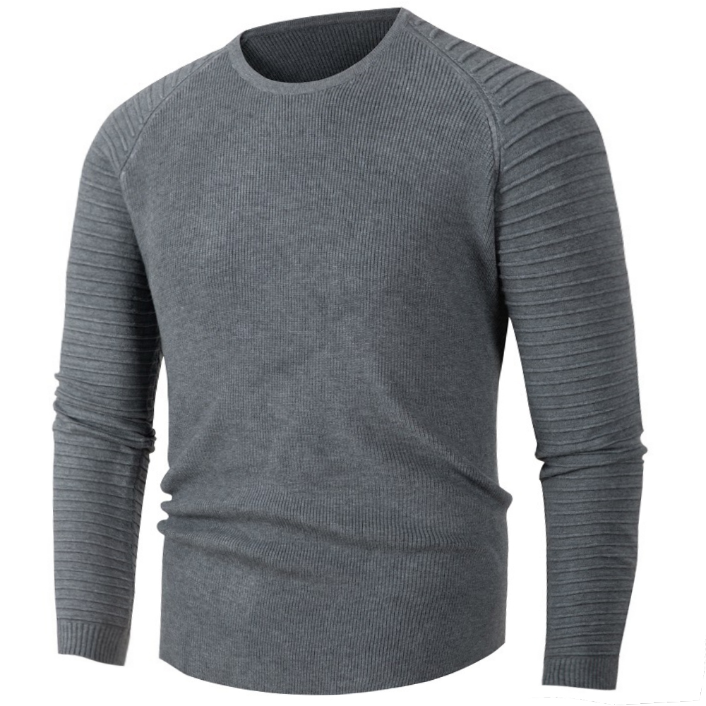 Men's Shoulder Pleated Crew Neck Chic Knit Casual Sweater