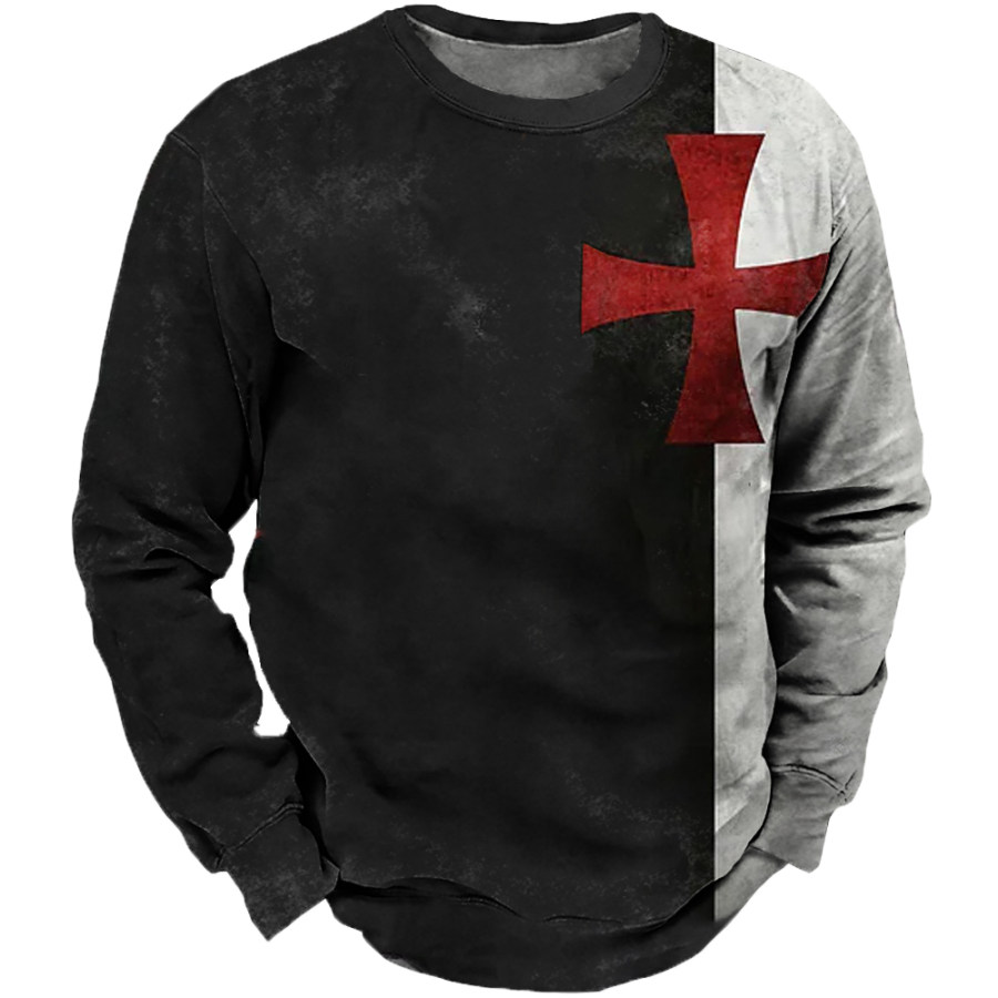 

Men's Retro Casual Loose Contrast Cross Sweatshirt
