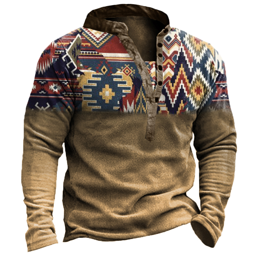 Men's Outdoor Ethnic Pattern Stitching Tooling Tactical Sweatshirt