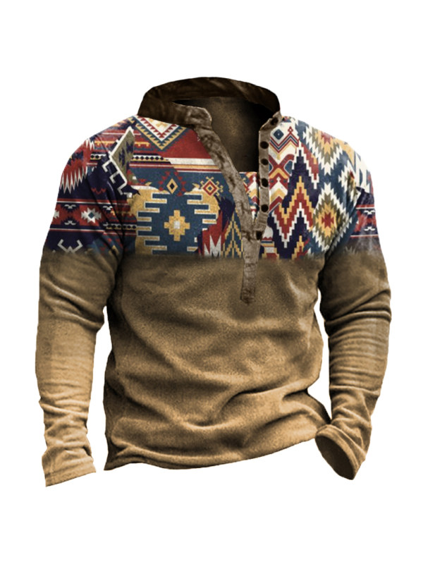 Men's Outdoor Ethnic Pattern Stitching Tooling Tactical Sweatshirt