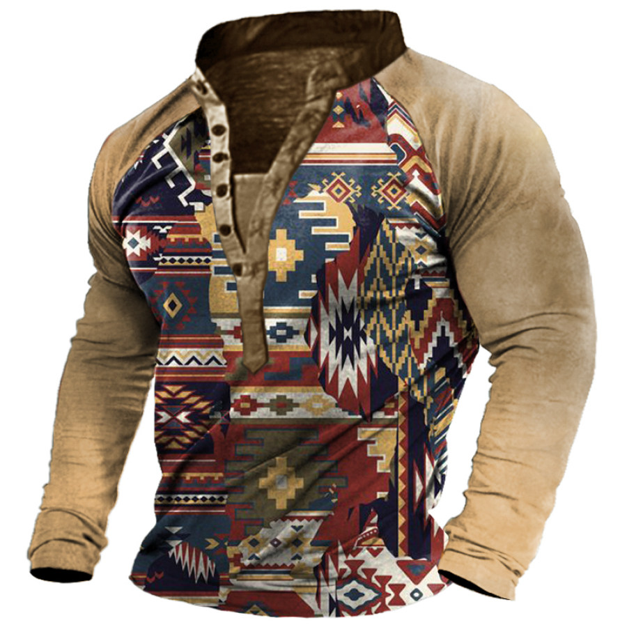 

Men's Outdoor Western Ethnic Pattern Long Sleeve Henley T-Shirt