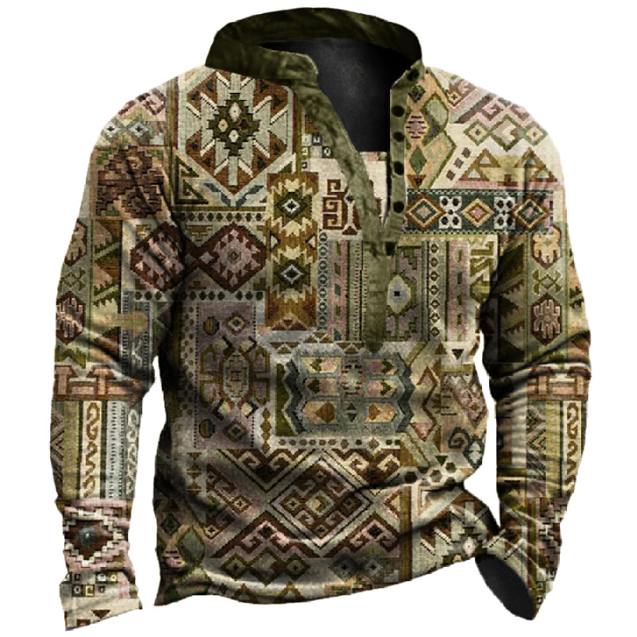 

Men's Outdoor Ethnic Pattern Print Henley Collar Sweatshirt