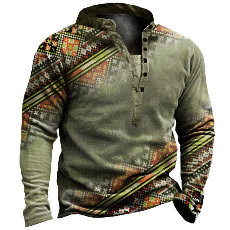 

Men's Outdoor Ethnic Pattern Gradient Henley Collar Sweatshirt
