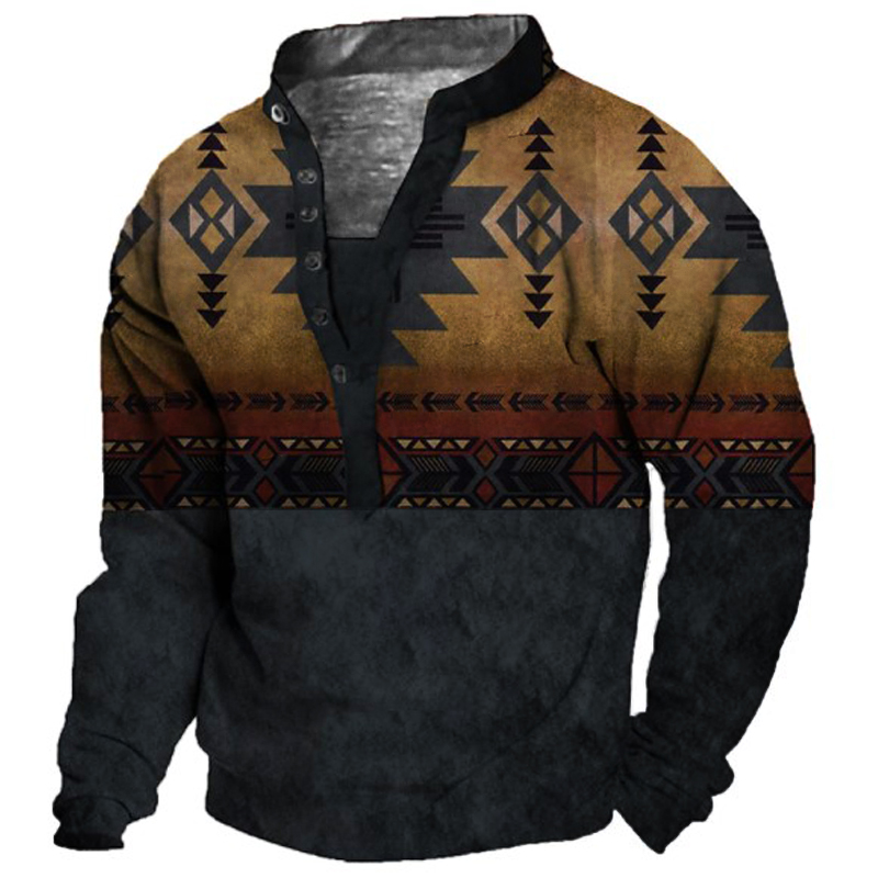 Men's Ethnic Totem Print Henley Collar Sweatshirt