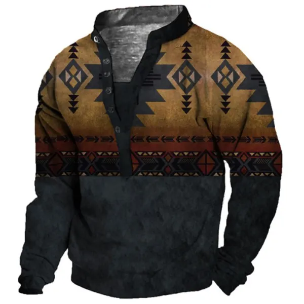 Men's Ethnic Totem Print Henley Collar Sweatshirt - Kalesafe.com 